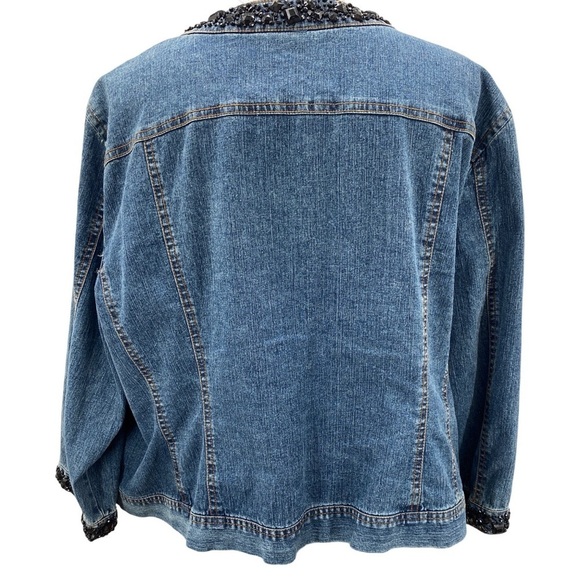 Ruby Rd. Denim Blue Jean Jacket Black Jewel Neck Size 16 - Picture 6 of 9